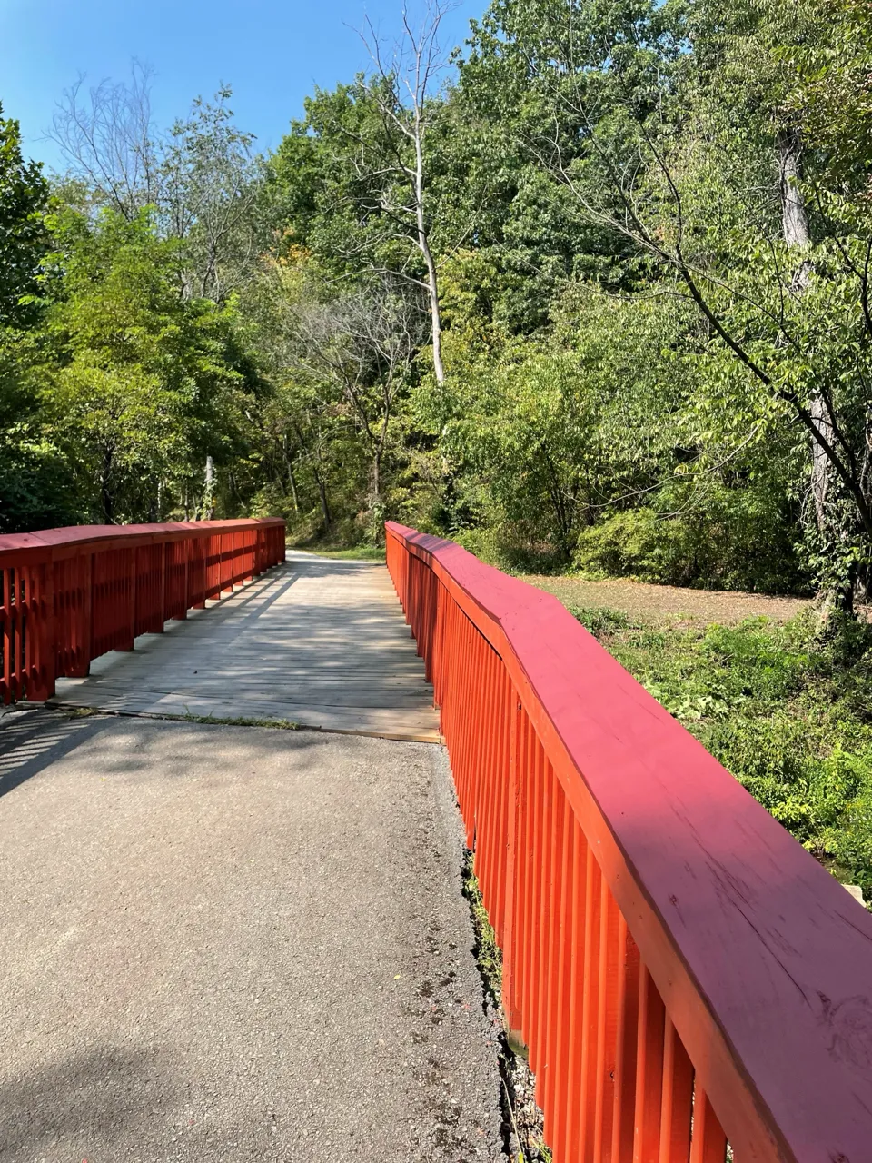 The red trail bridge on the Coal & Coke Trail near Mount Pleasant